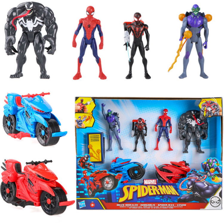 Sada 4 Figúrok – Spiderman, Goblin, Venom a Miles Morales + vozidlá